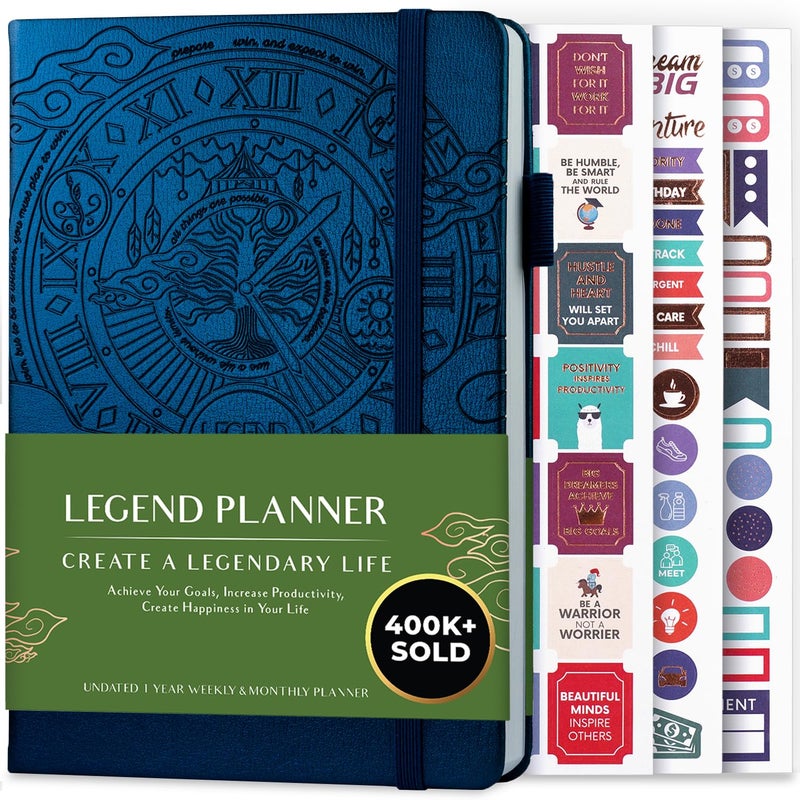 Legend Planner â€“ Weekly & Monthly Life Planner to Hit Your Goals & Live Happier. Organizer Notebook & Productivity Journal. A5 (Mystic Blue) - Image 1